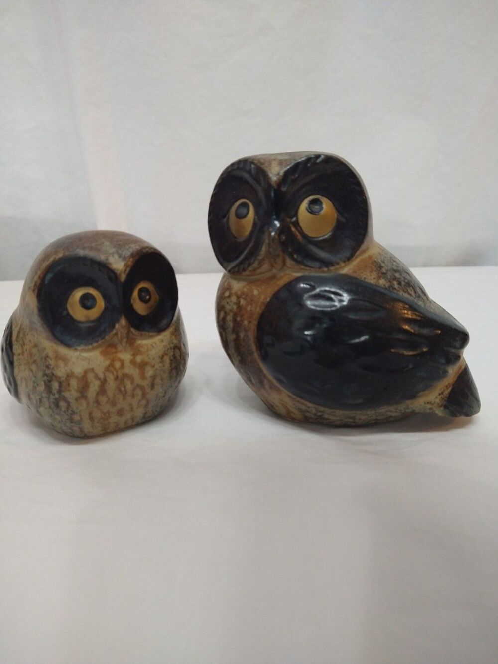 Vtg Set Owl Figurine MCM Otagiri Pottery Ceramic Stoneware Black Brown Japan